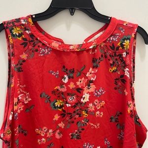 LOFT Boho Chic Priestess Red Sleeveless Summer Blouse with Floral Pattern